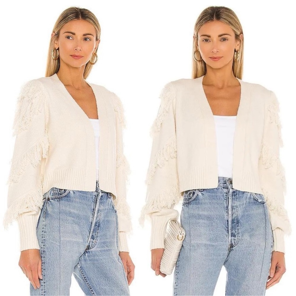 525 fringe detail cardigan. Size: XS. Color: Ivory.